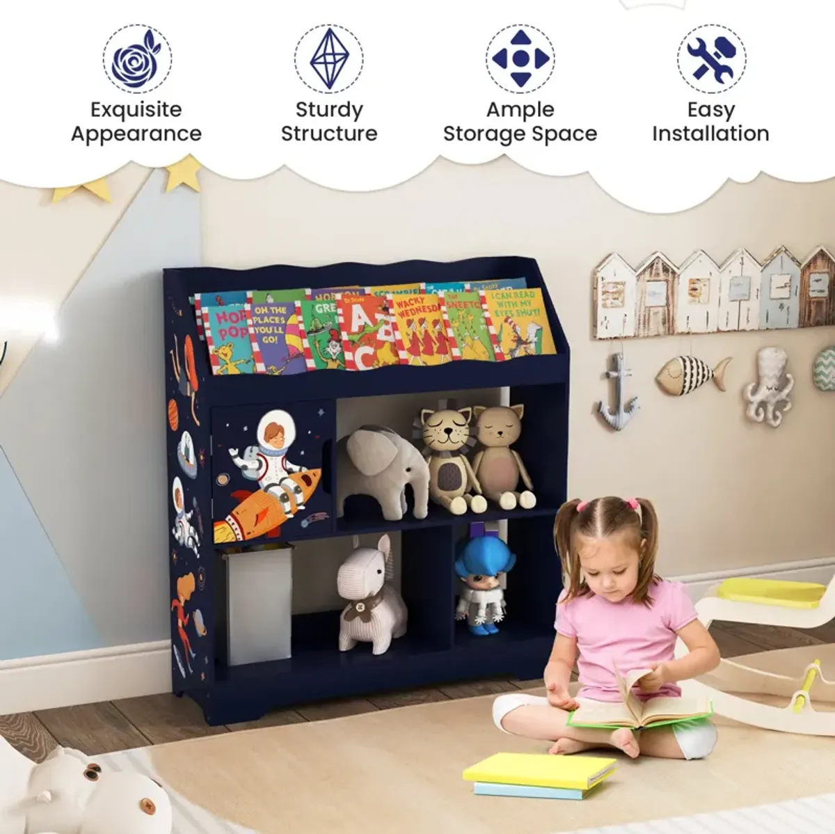 Kids Toy Storage Organizer with Book Shelf and Storage Cabinet