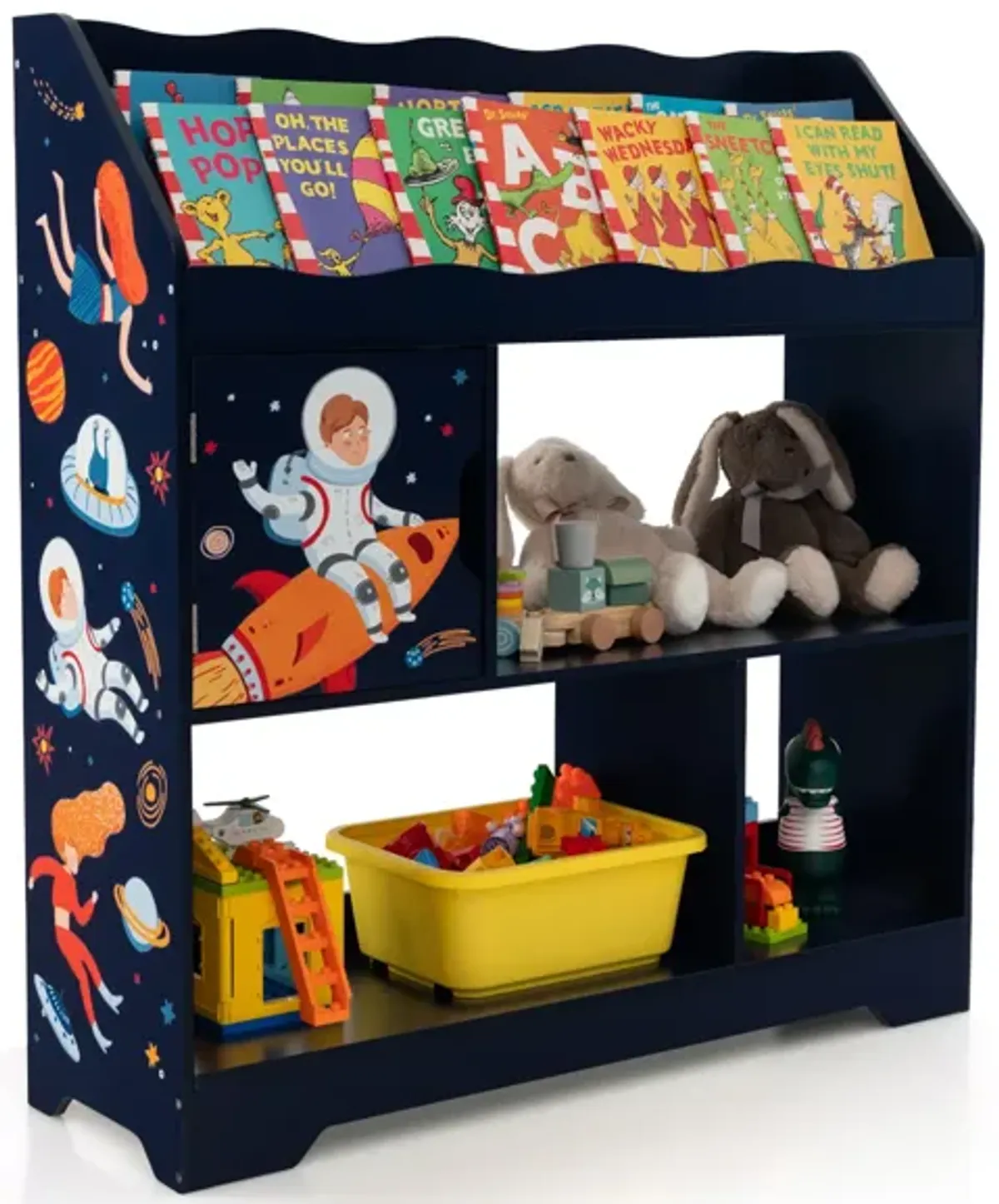 Kids Toy Storage Organizer with Book Shelf and Storage Cabinet