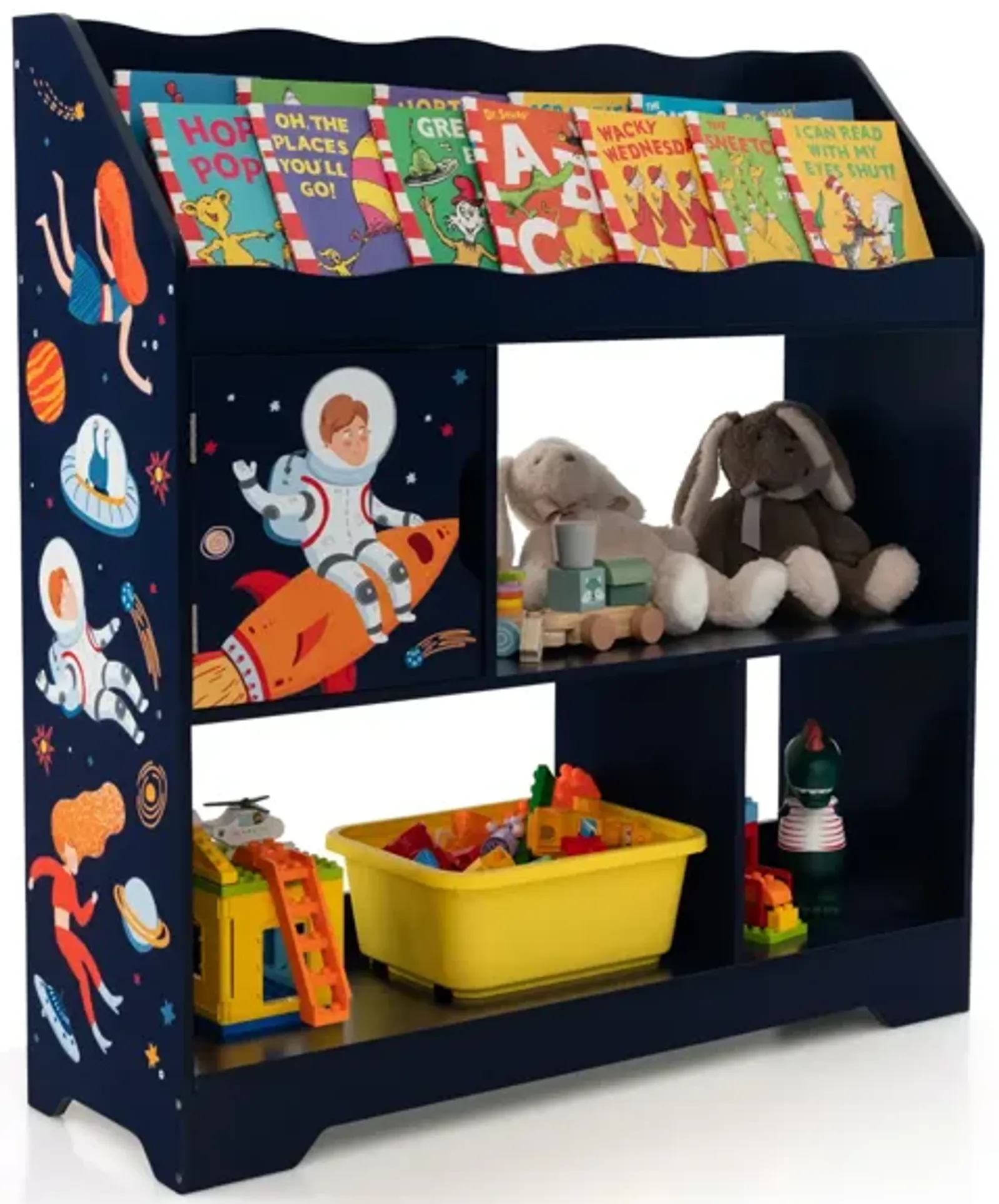 Kids Toy Storage Organizer with Book Shelf and Storage Cabinet