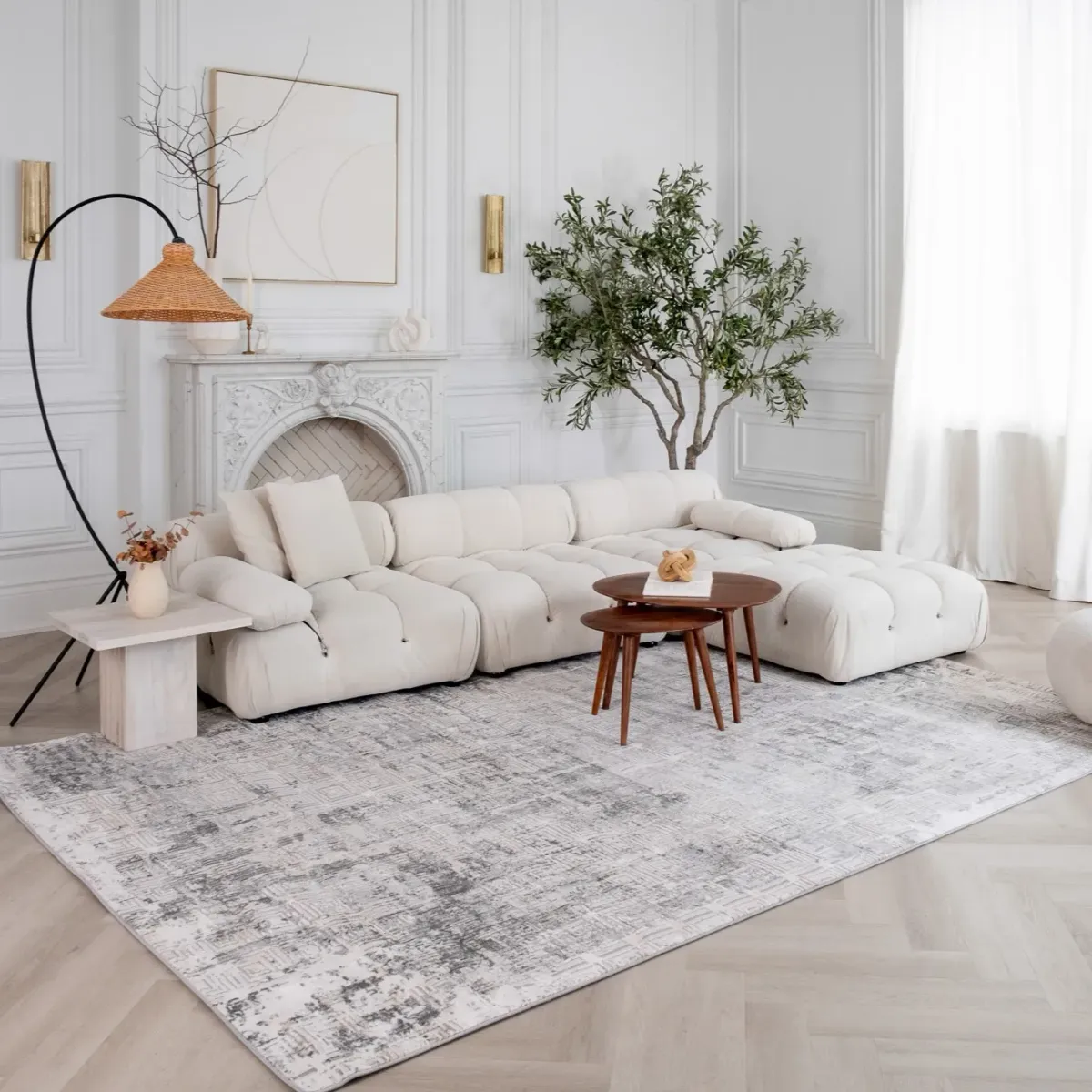 Atlas Scandinavian Distressed Grey Beige Indoor Area Rug