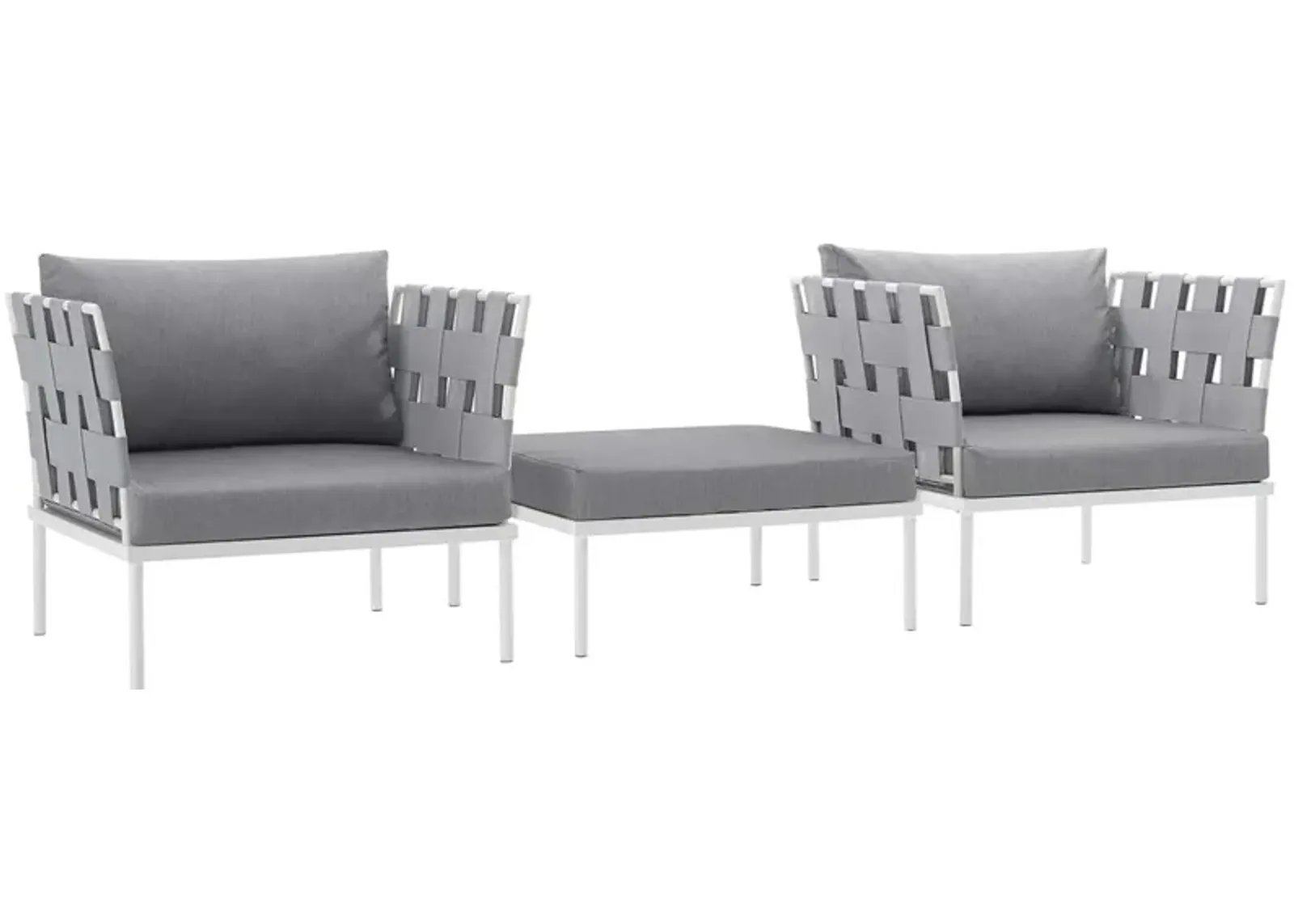 Harmony 3 Piece Outdoor Patio Aluminum Sectional Sofa Set - White Gray