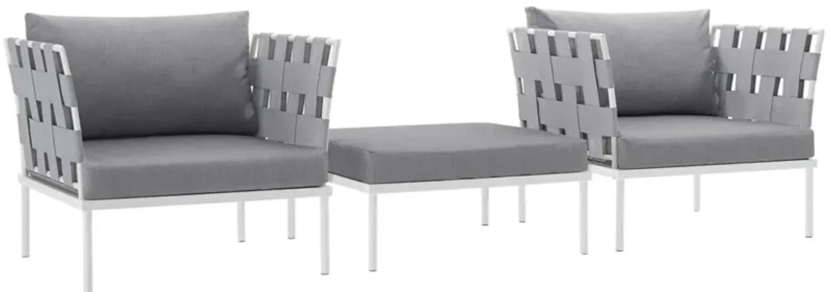 Harmony 3 Piece Outdoor Patio Aluminum Sectional Sofa Set - White Gray