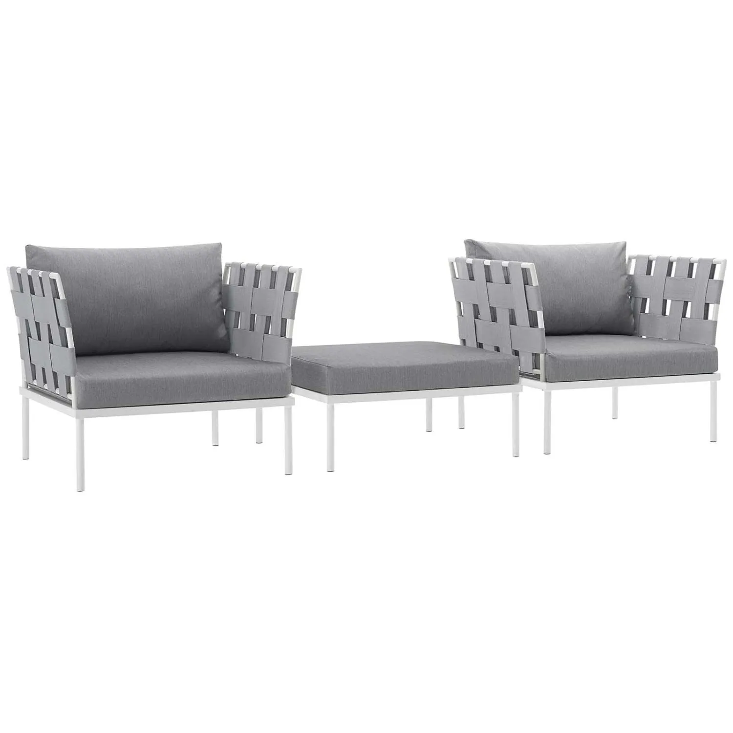 Harmony 3 Piece Outdoor Patio Aluminum Sectional Sofa Set - White Gray