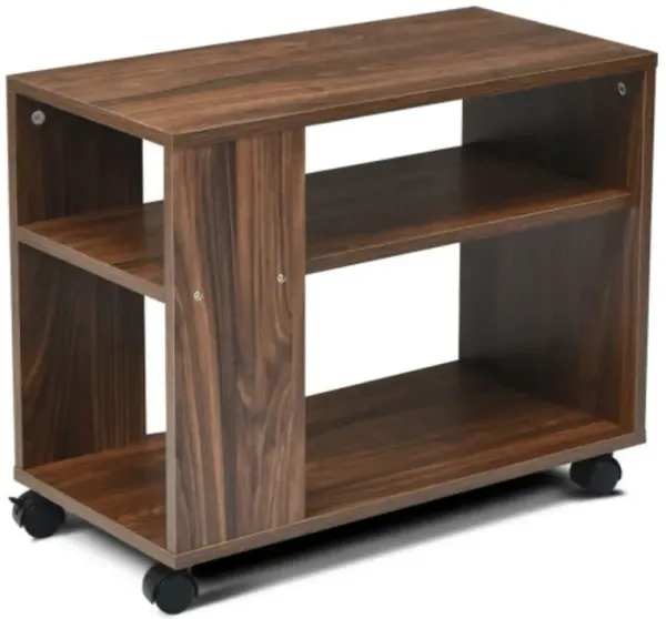Multifunctional 3-Tier Side Table with Wheels and Large Storage Shelf