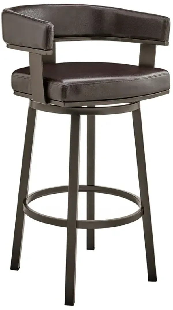 Hivvago 30 Inch Chocolate And Gray Faux Leather And Iron Swivel Low Back Bar Height Bar Chair