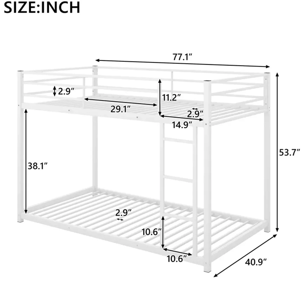 Merax Twin over Twin Metal Low Bunk Bed with Ladder