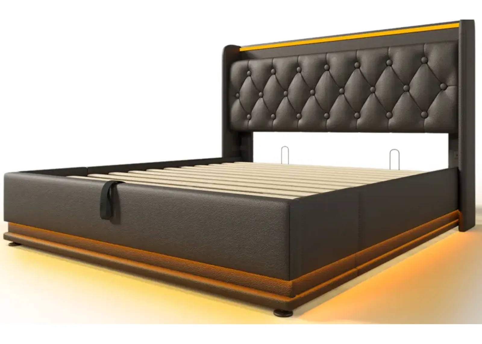 Merax PU Upholstered Bed with Storage and LED