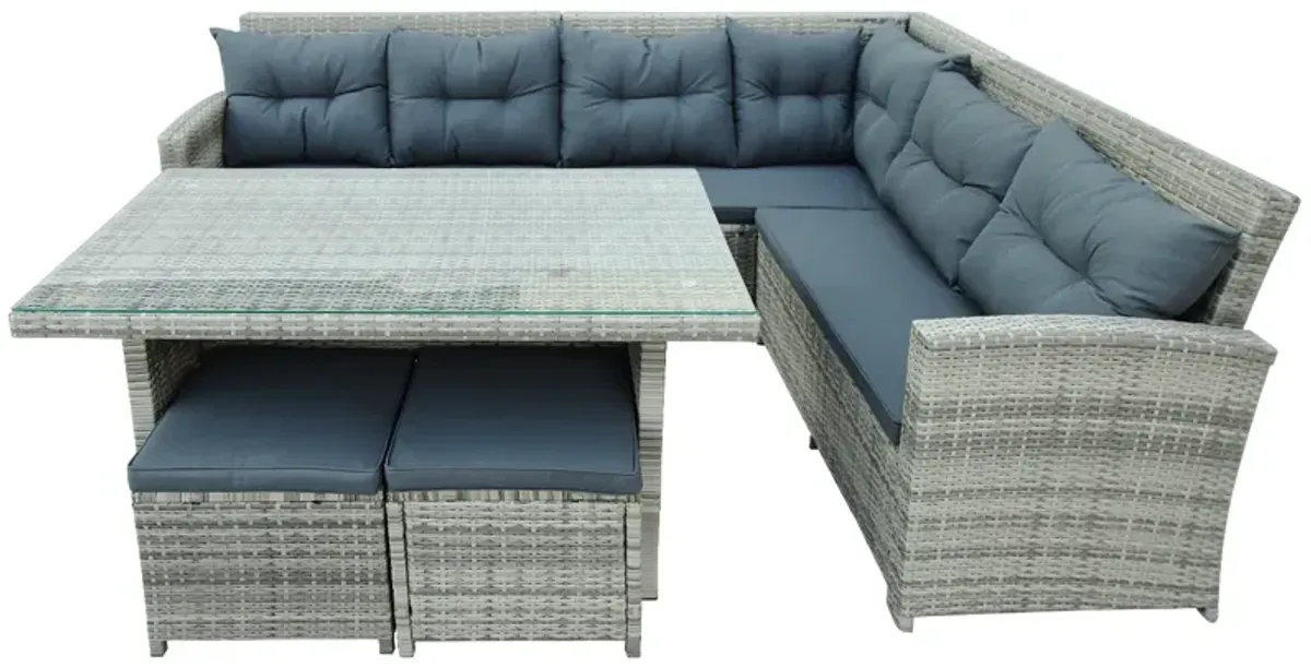 Merax Outdoor Sectional Sofa with Glass Table