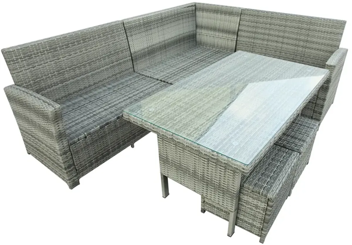 Merax Outdoor Sectional Sofa with Glass Table