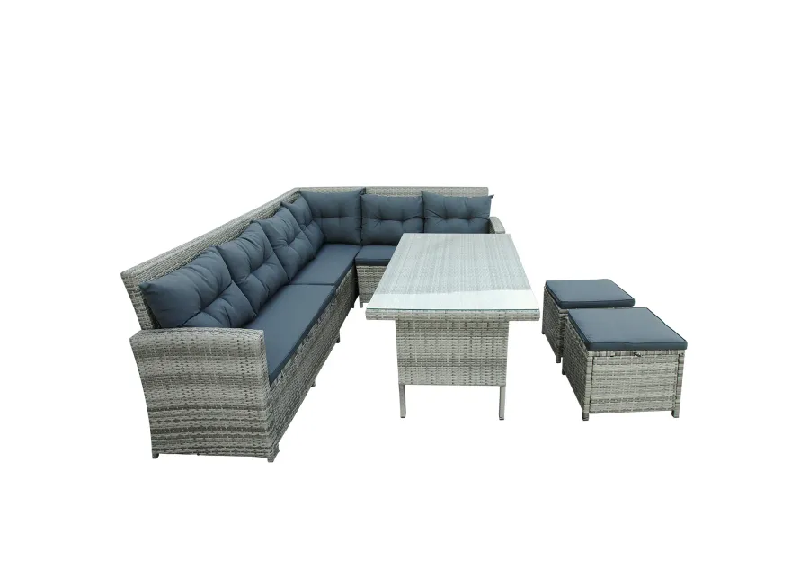 Merax Outdoor Sectional Sofa with Glass Table