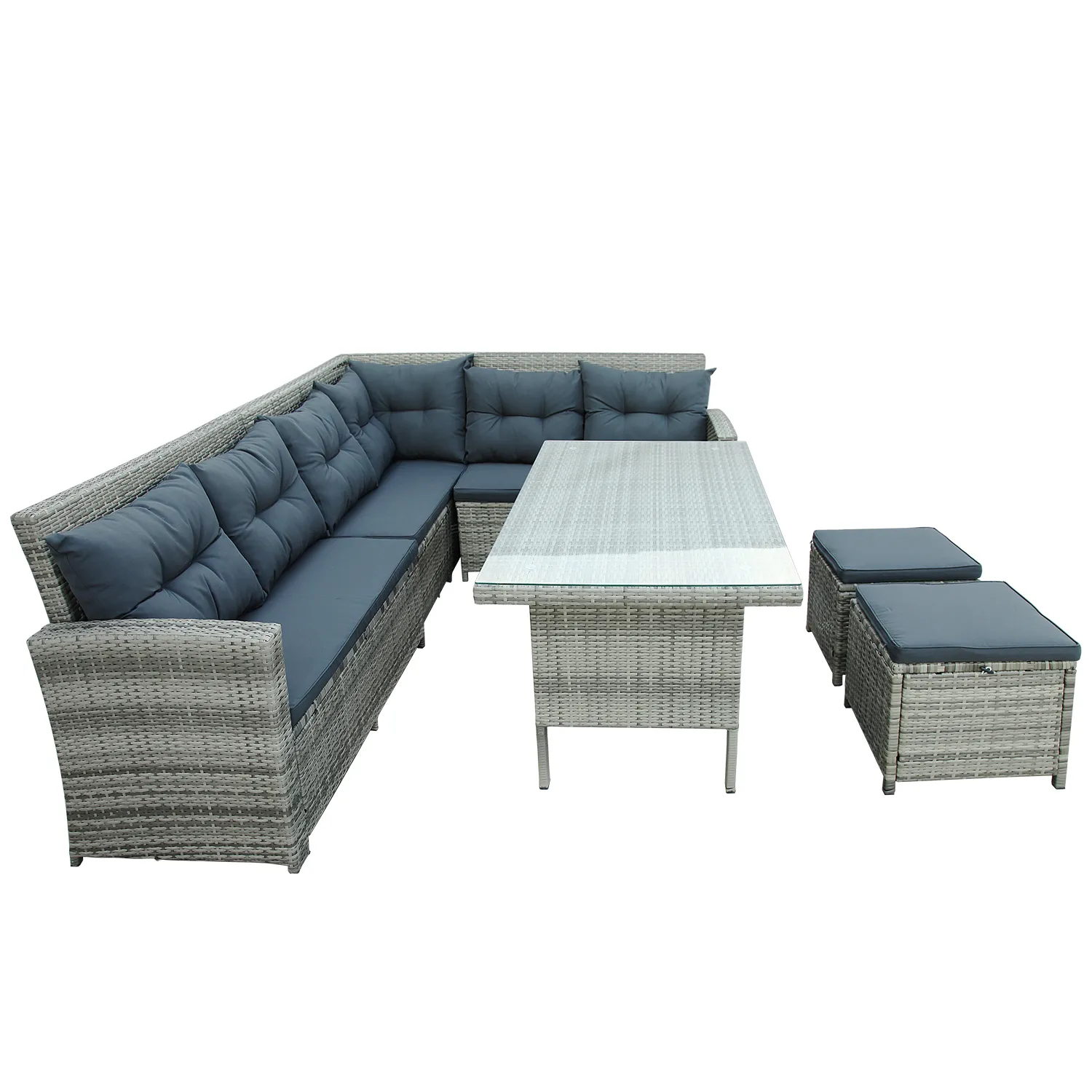 Merax Outdoor Sectional Sofa with Glass Table