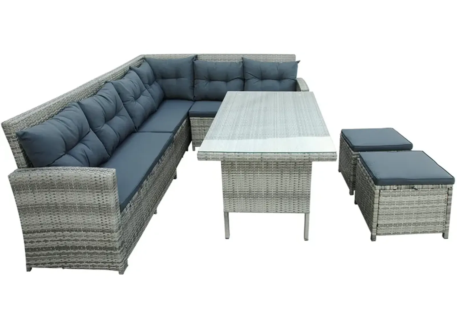 Merax Outdoor Sectional Sofa with Glass Table