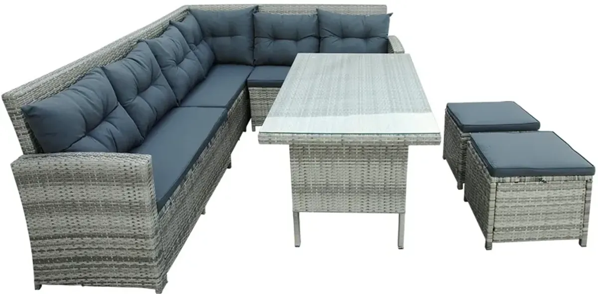 Merax Outdoor Sectional Sofa with Glass Table