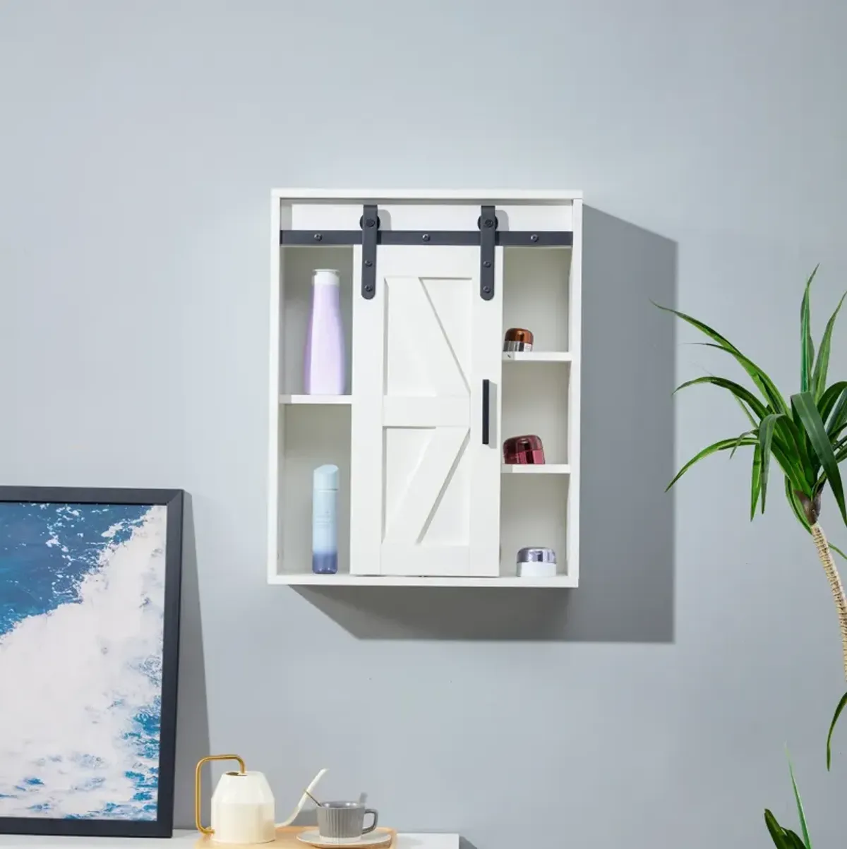 Wooden Wall-Mounted Storage Cabinet - Adjustable Door