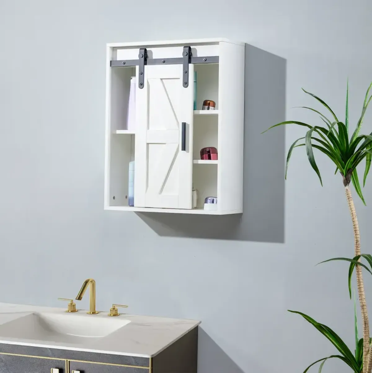 Wooden Wall-Mounted Storage Cabinet - Adjustable Door