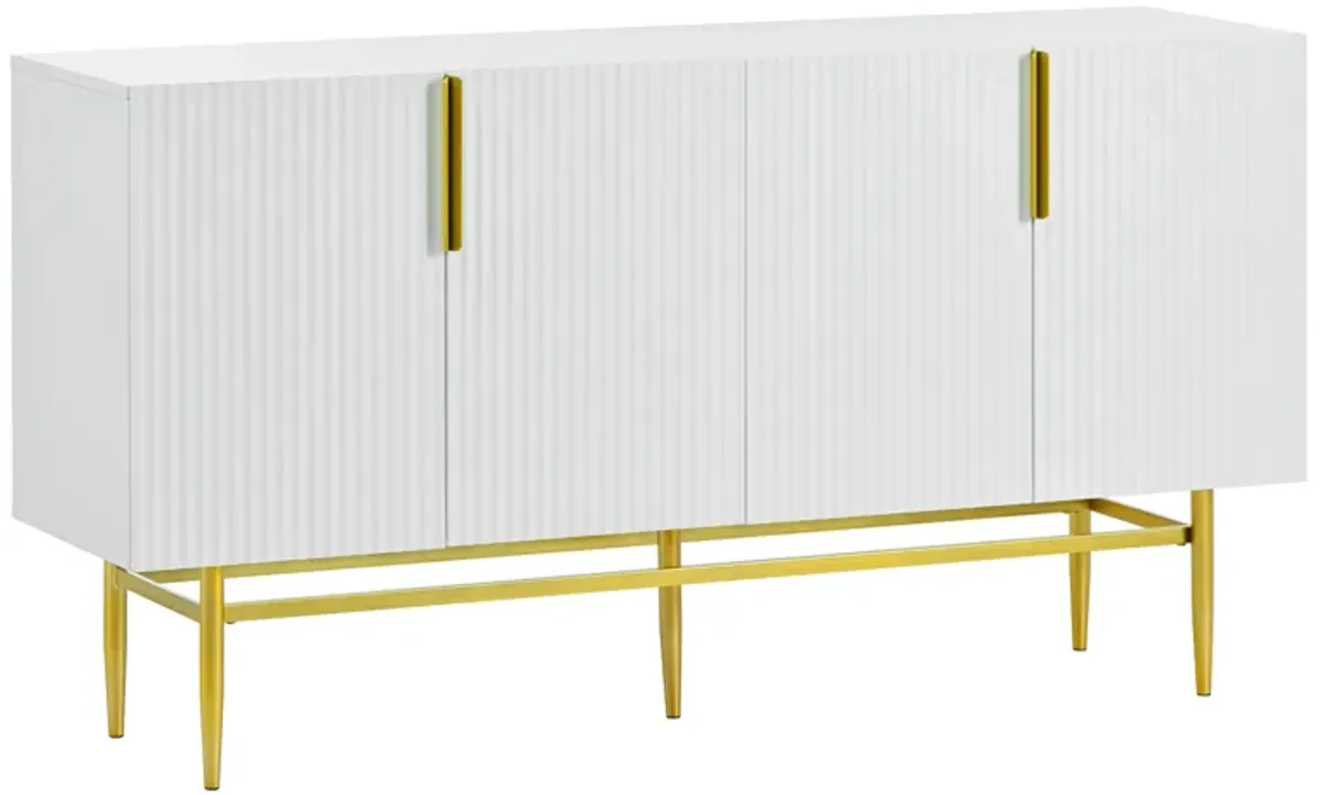 60" Modern Elegant 4-door Sideboard,Gold Metal Handle Storage Cabinet, White