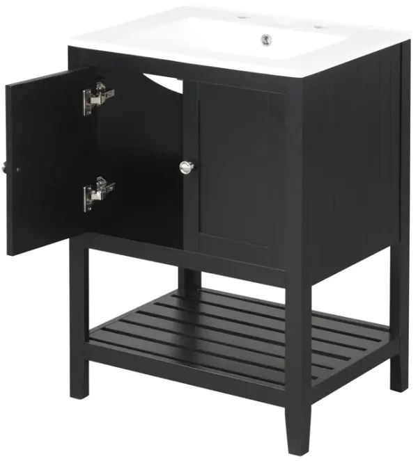 Whisen Modern Sleek Bathroom Vanity with Elegant Ceramic Sink, Solid Wood Frame - Black