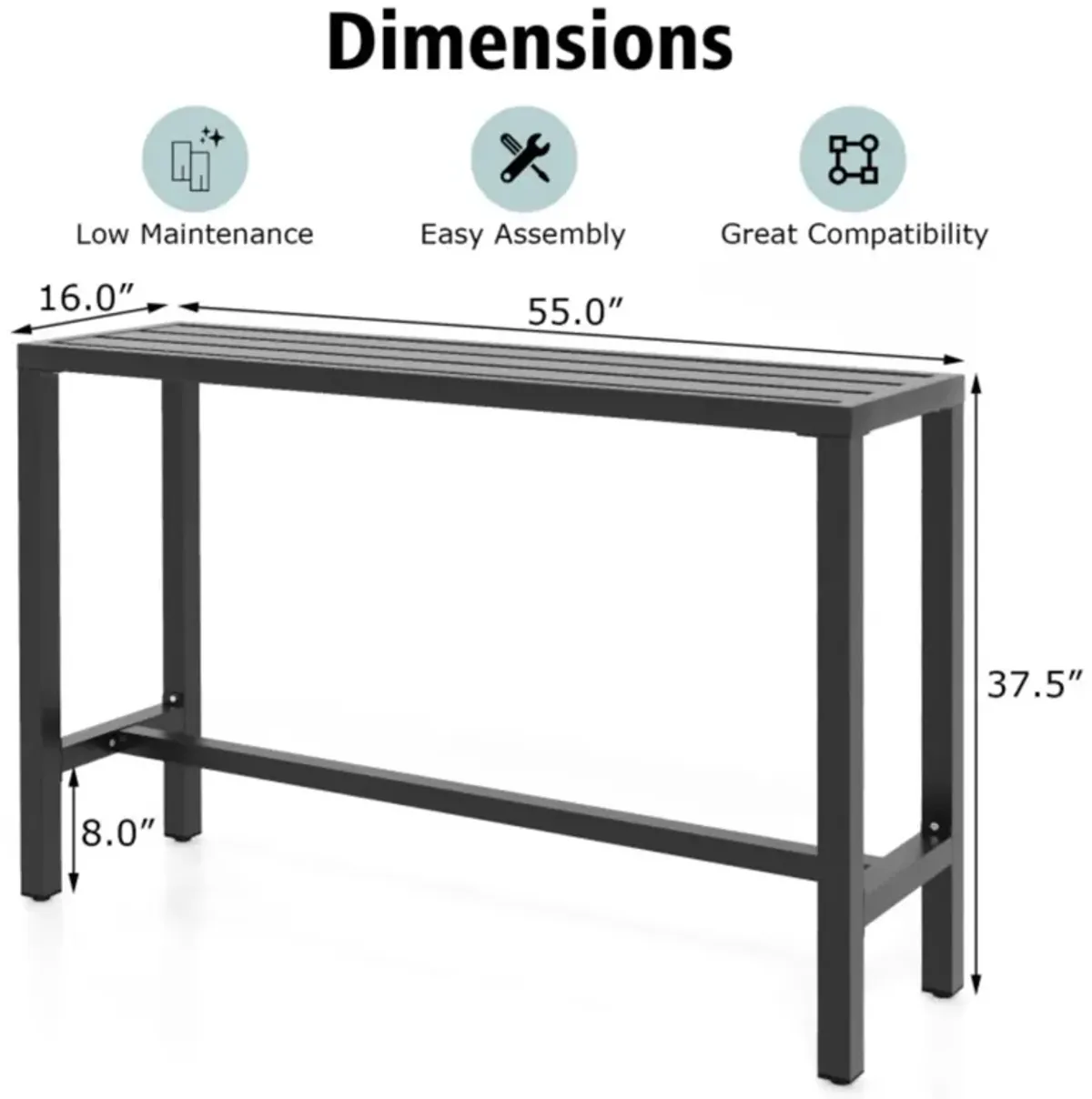 Hivvago Outdoor Bar Table with Waterproof Top and Heavy-duty Metal Frame