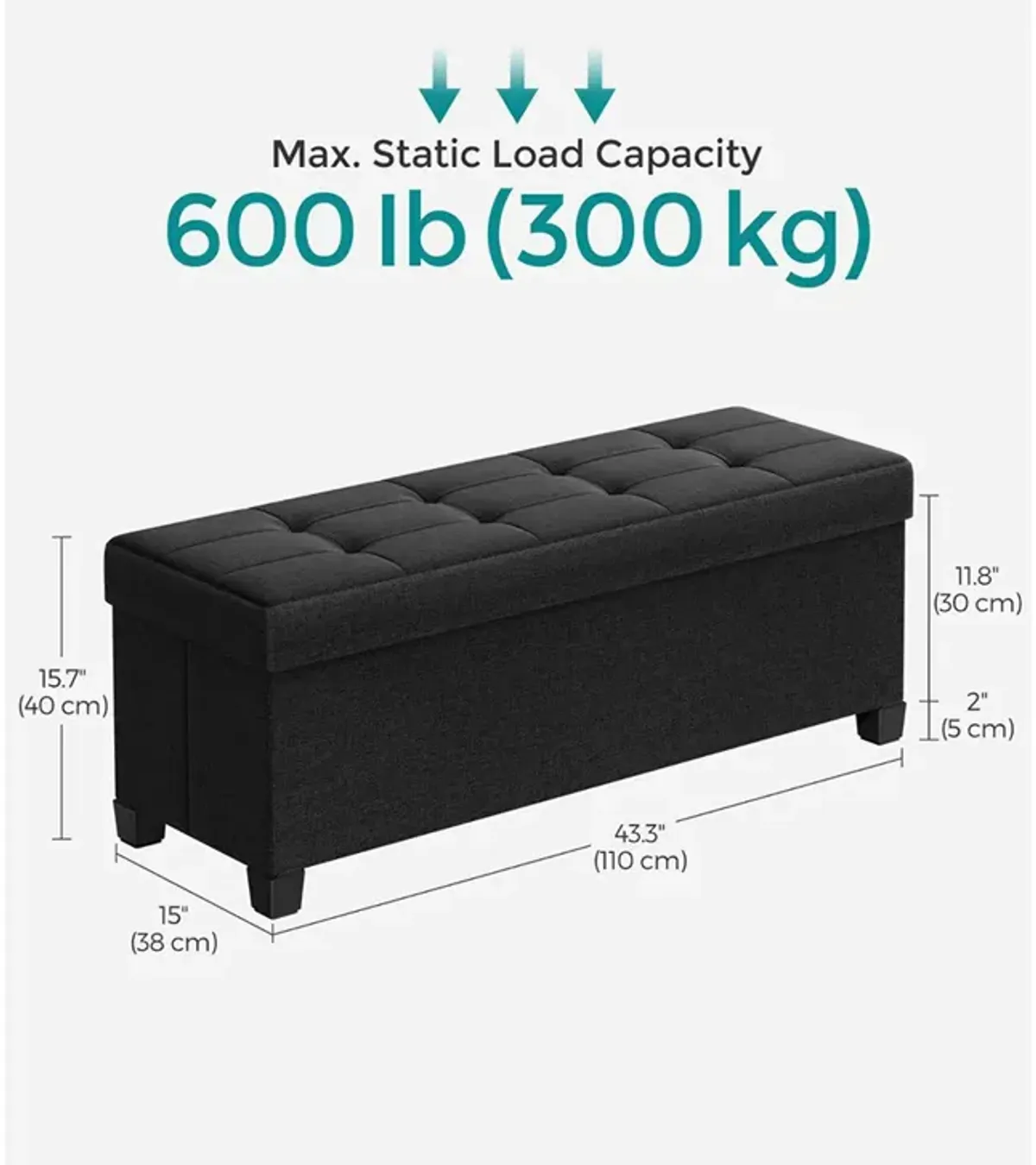 Storage Ottoman Bench for Bedroom, Living Room, or Entryway