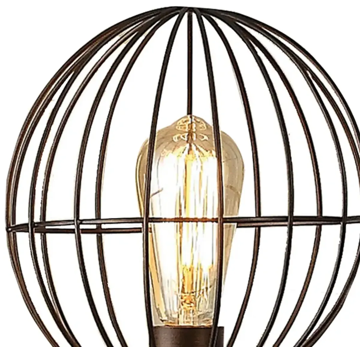 26 Inch Table Lamp, Industrial Wire Cage Shade, Metal, Antique Bronze  - Benzara