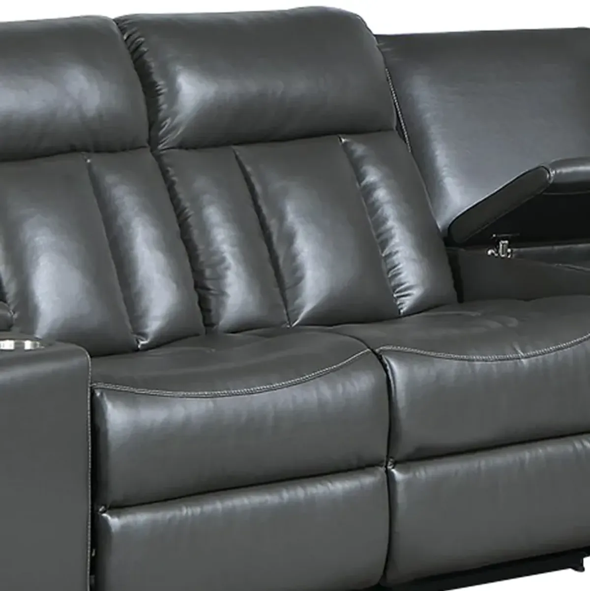 Max 5 Piece Modern Manual Recliner Sectional Set, Gray Vegan Faux Leather-Benzara