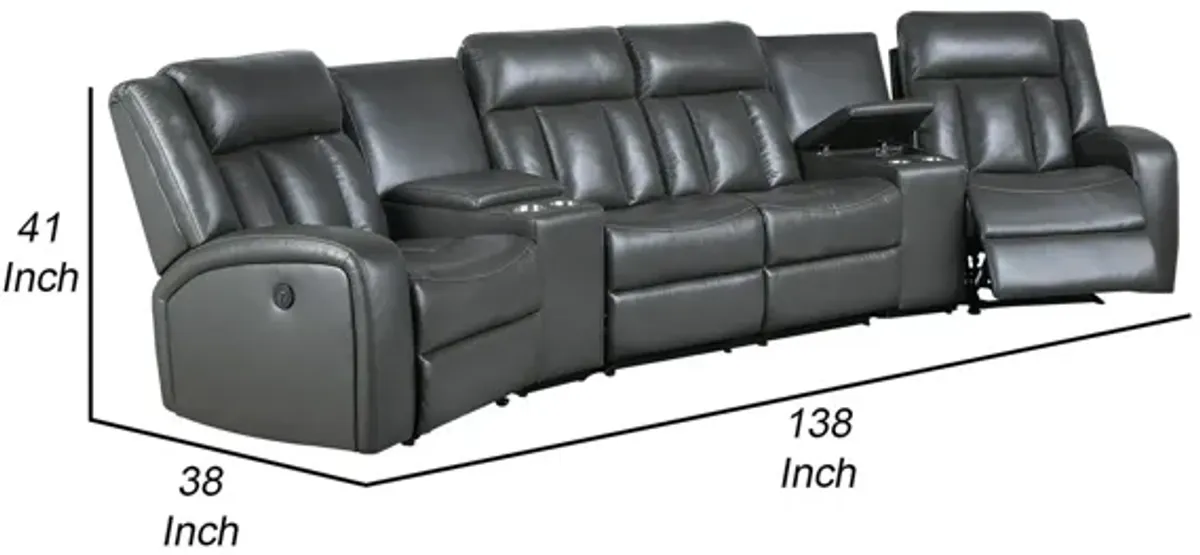 Max 5 Piece Modern Manual Recliner Sectional Set, Gray Vegan Faux Leather-Benzara