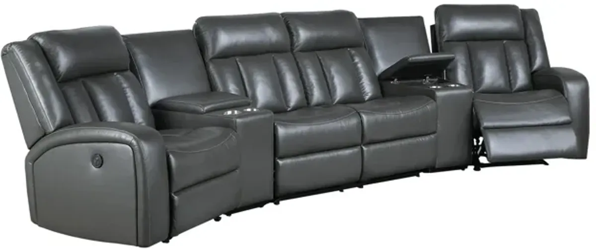 Max 5 Piece Modern Manual Recliner Sectional Set, Gray Vegan Faux Leather-Benzara