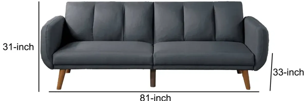 Adjustable Upholstered Sofa with Track Armrests and Angled Legs, Light Gray - Benzara