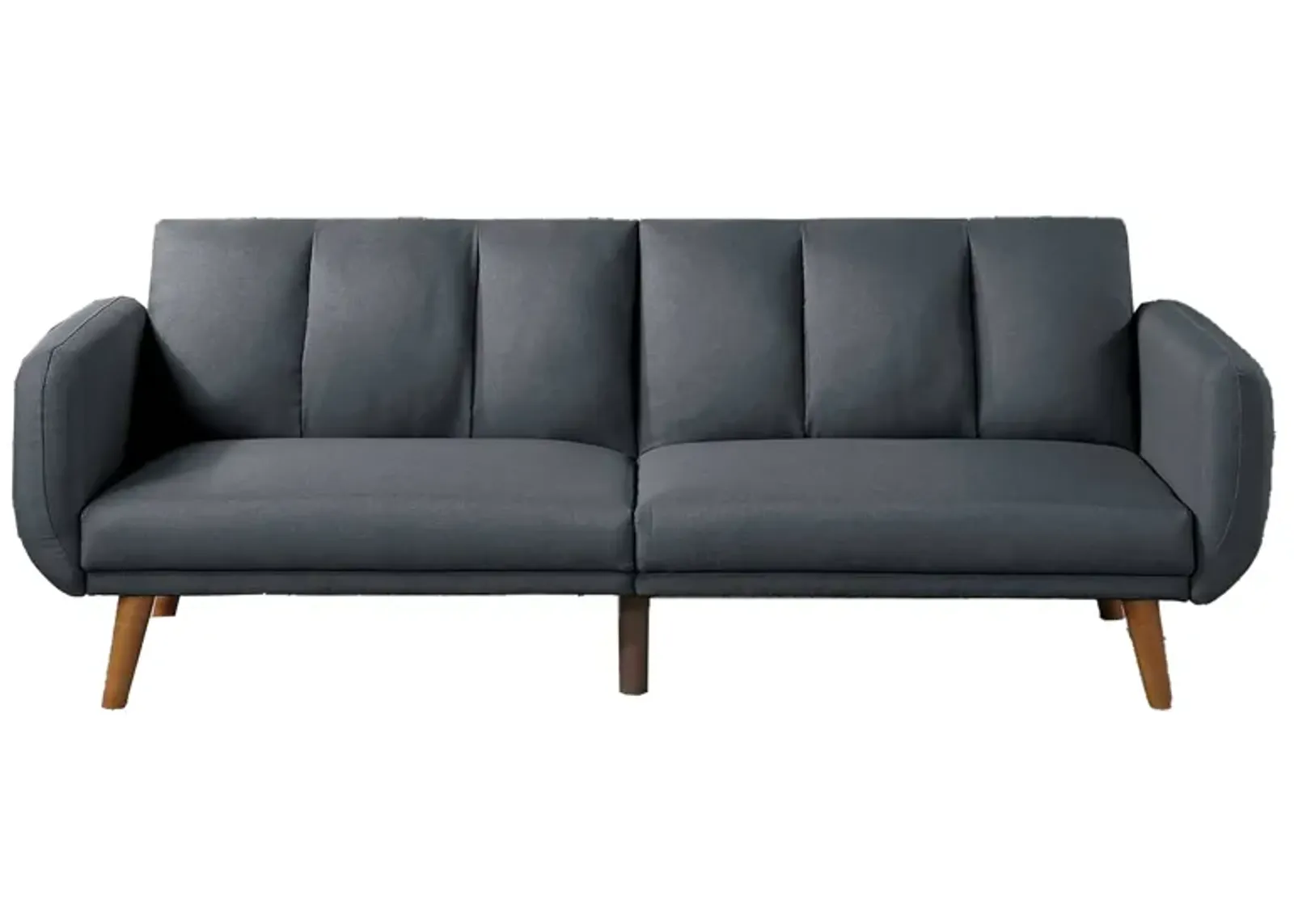 Adjustable Upholstered Sofa with Track Armrests and Angled Legs, Light Gray - Benzara