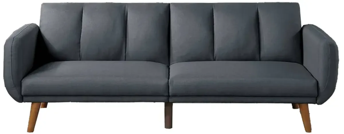 Adjustable Upholstered Sofa with Track Armrests and Angled Legs, Light Gray - Benzara