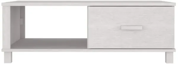 Coffee Table, Rectangular, Storage Drawer, White Solid Pine Wood - Benzara