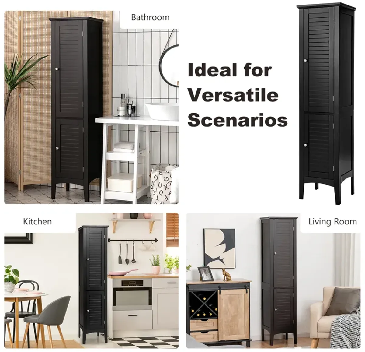 Costway Freestanding Bathroom Storage Cabinet Linen Tower Kitchen Living Room Brown