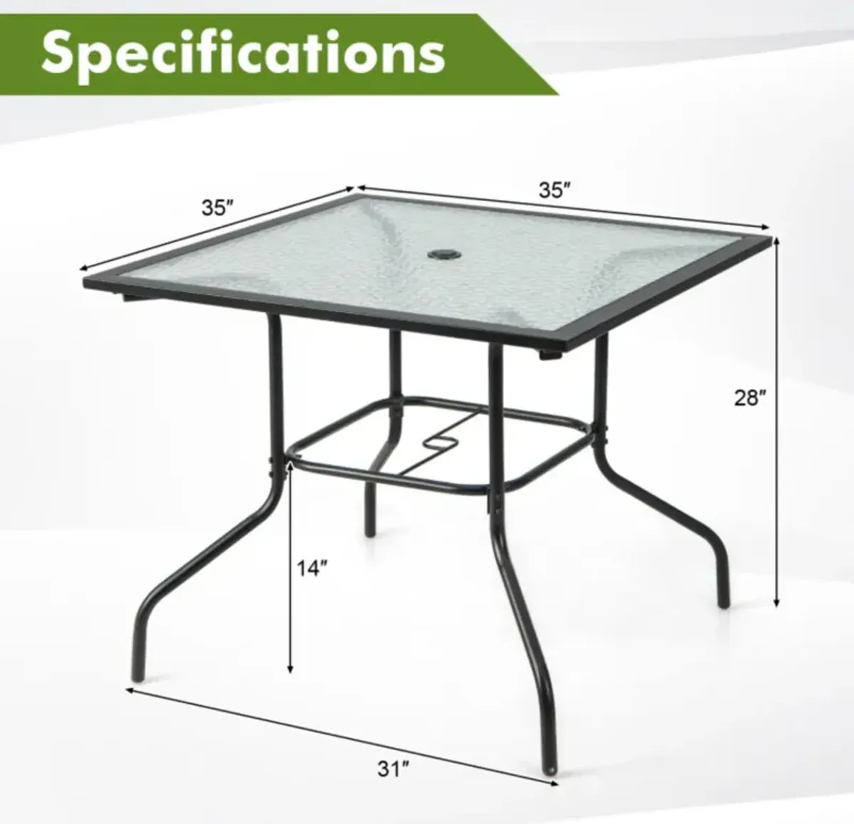 Hivvago 35 x 35 Inch Patio Dining Table with 1.5" Umbrella Hole (Umbrella NOT Included)