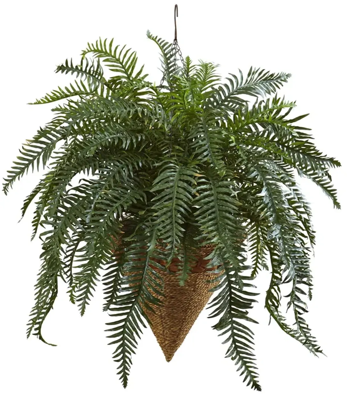 Nearly Natural 33-in Giant River Fern with Cone Hanging Basket