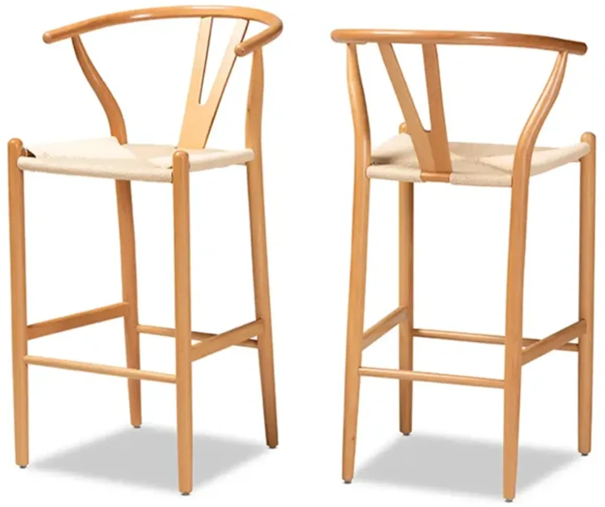 Baxton Studio Paxton Modern and Contemporary Natural Brown Finished Wood 2-Piece Bar Stool Set