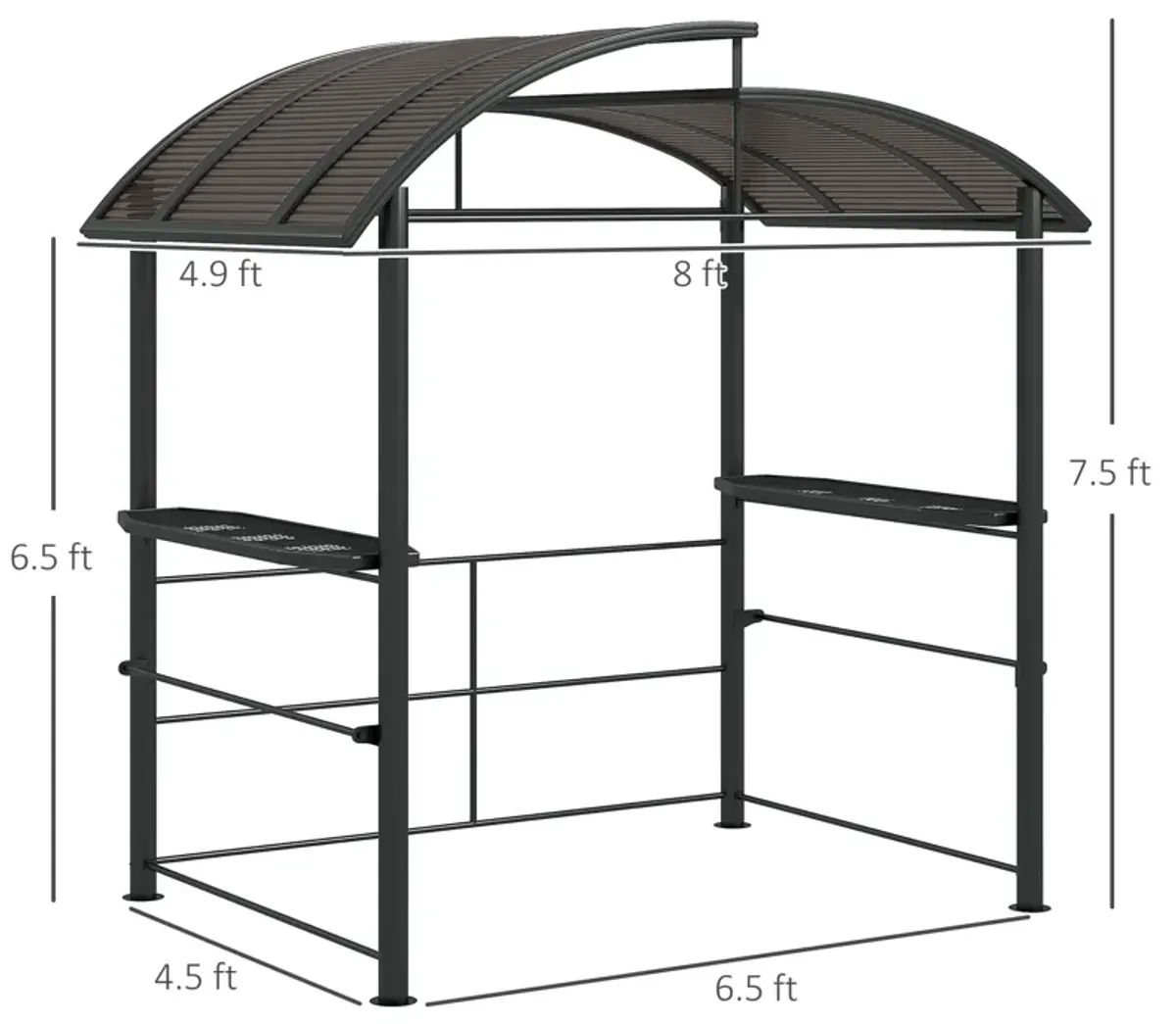 8' x 5' Outdoor Grill Gazebo BBQ Canopy with Vented PC Roof, Side Shleves