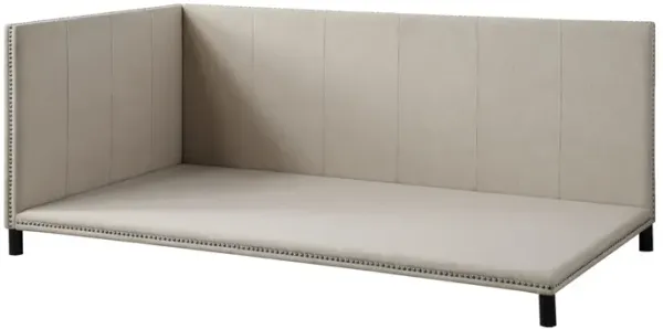 Full Size Daybed with Nailhead Trim and Rounded Legs, Beige - Benzara