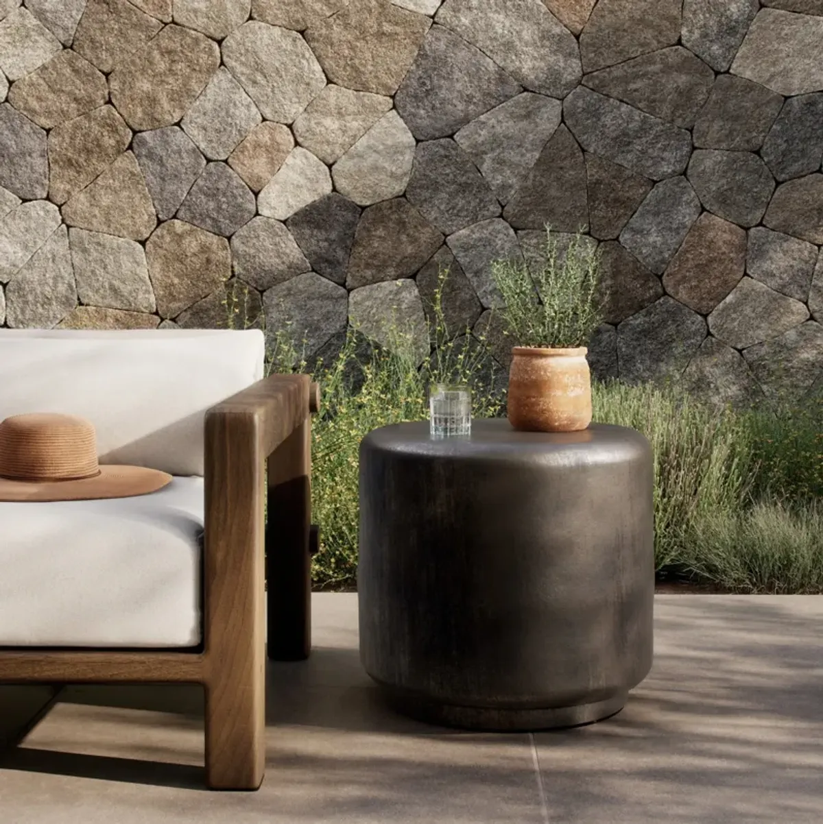 Venetia Distressed Bronze Outdoor End Table
