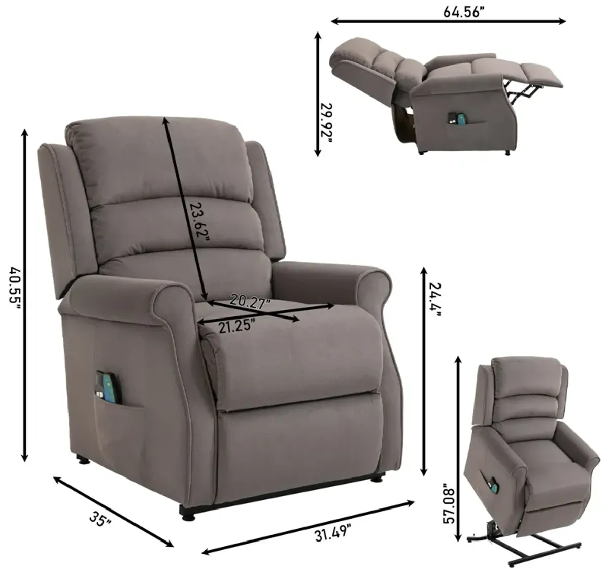 MONDAWE Chenille Fabric Power Lift Recliner Chair for Elderly with 8-Point Massage and Remote Control