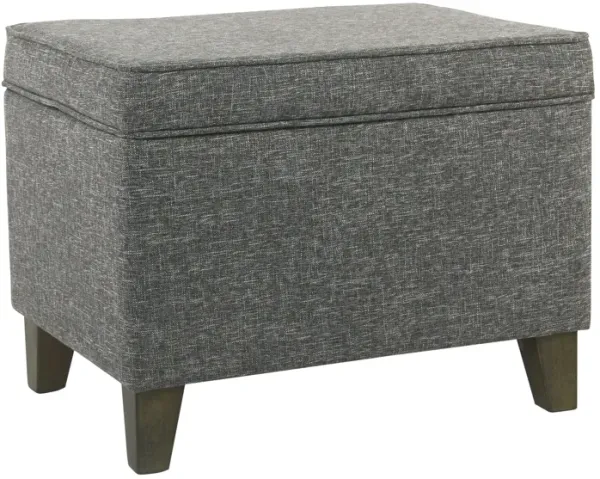 Rectangular Fabric Upholstered Wooden Ottoman with Lift Top Storage, Gray - Benzara