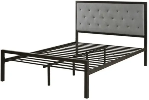 Low Profile Metal Bed Frame – Contemporary Upholstered Headboard with Slat Base