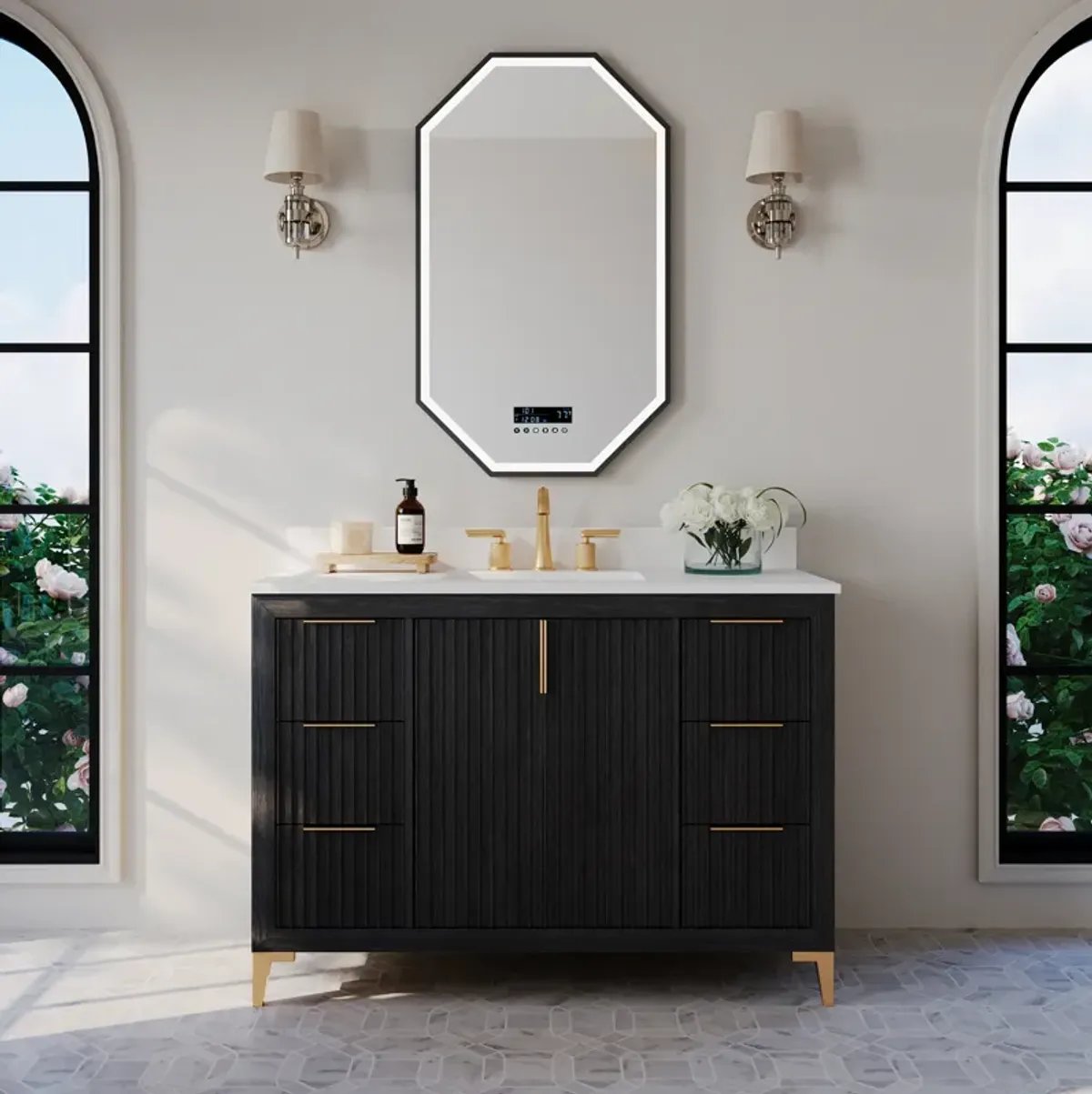 Turlington 48 in. Dark Oak Bath Vanity Set with White Quartz Vanity Top and White Undermount Basin