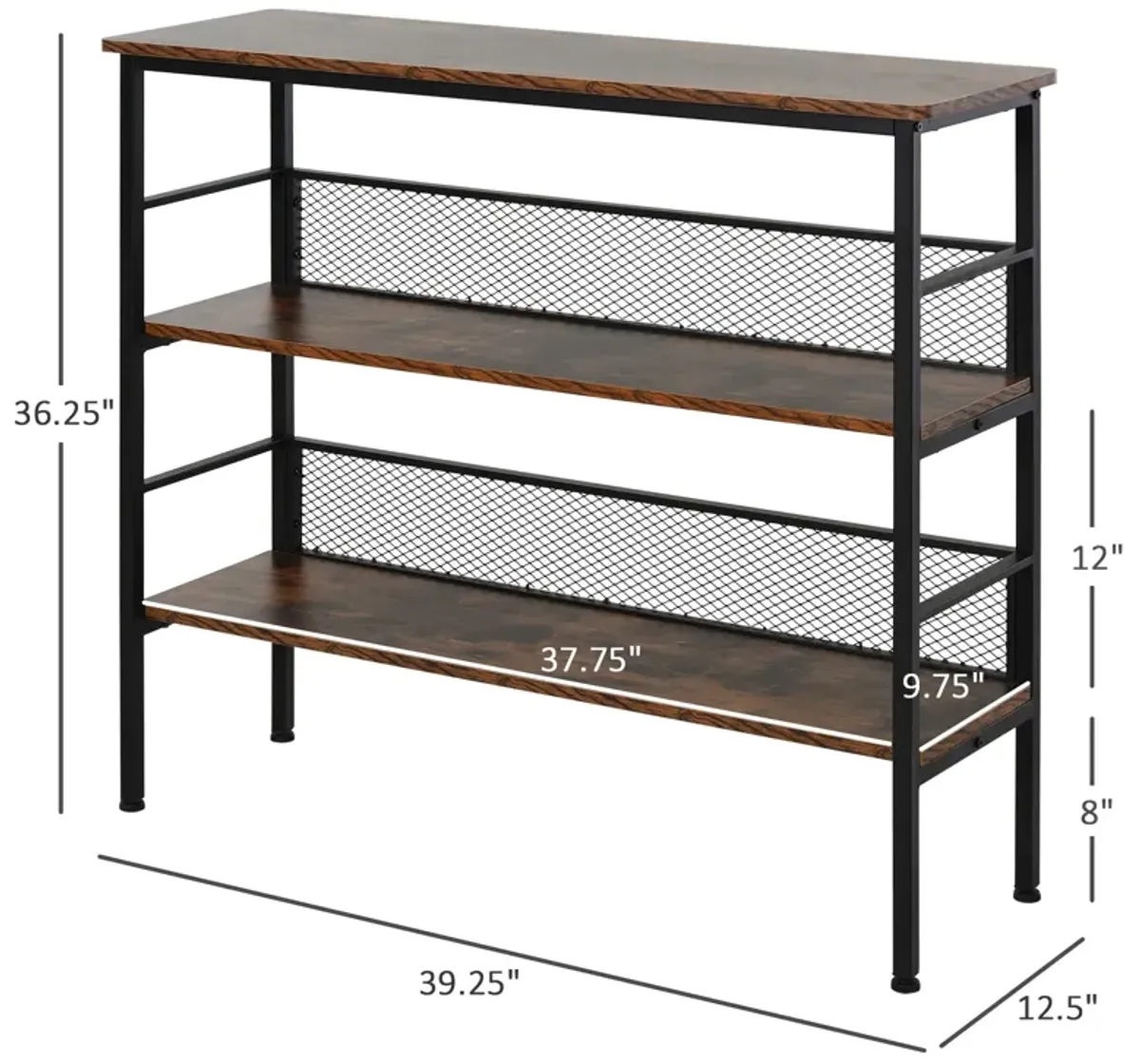 Black Industrial Chic: 3-Tier Metal & Wood Console Table