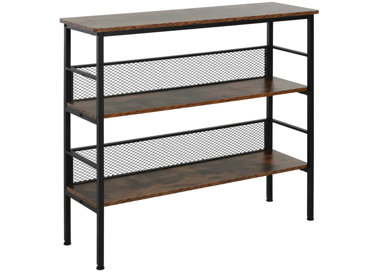 Black Industrial Chic: 3-Tier Metal & Wood Console Table