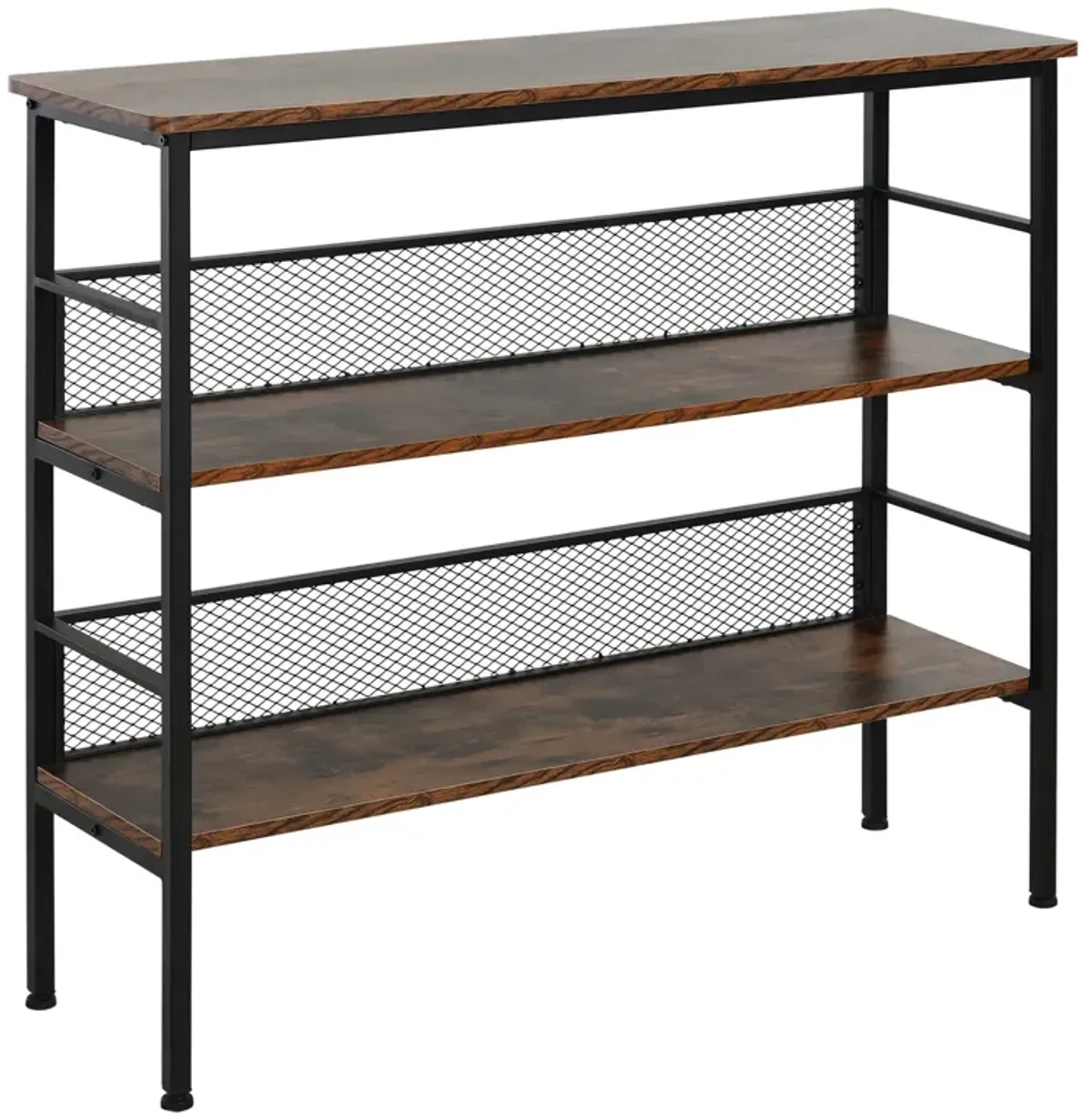 Black Industrial Chic: 3-Tier Metal & Wood Console Table