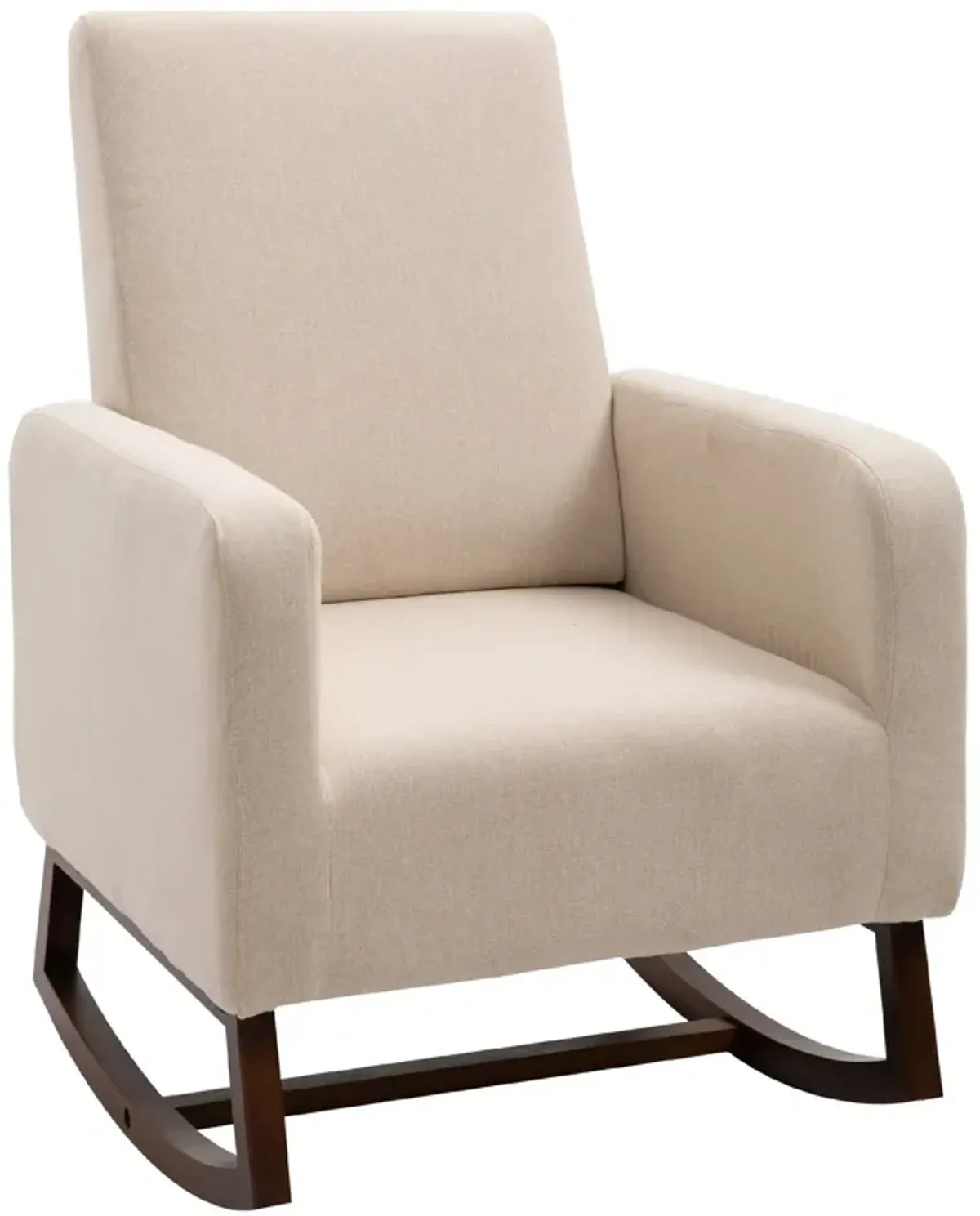 Cream White Relaxer: Rocking Accent Chair with Padded Linen Seat