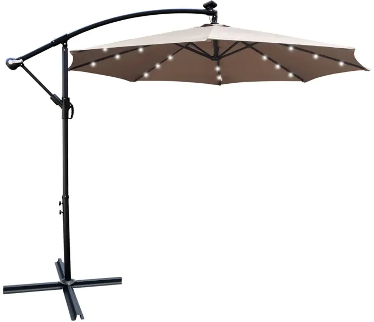 10ft LED Solar Patio Umbrella with Crank and Cross Base