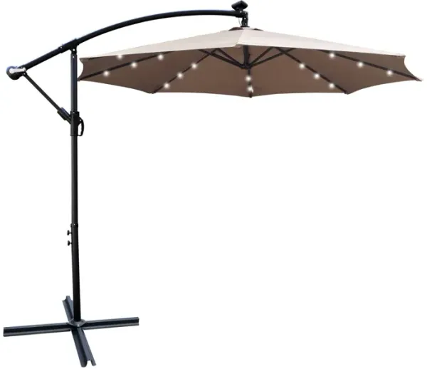 Streamdale 10ft LED Solar Patio Umbrella with Crank and Cross Base