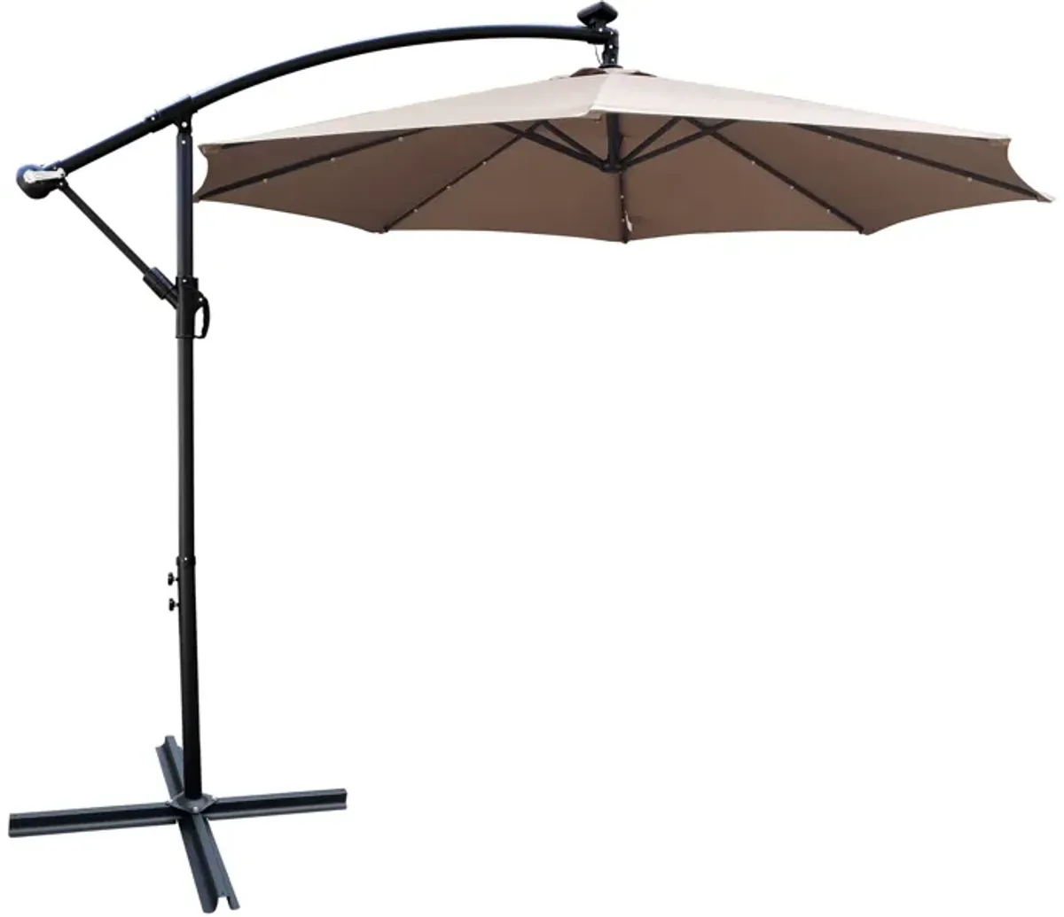 10ft LED Solar Patio Umbrella with Crank and Cross Base