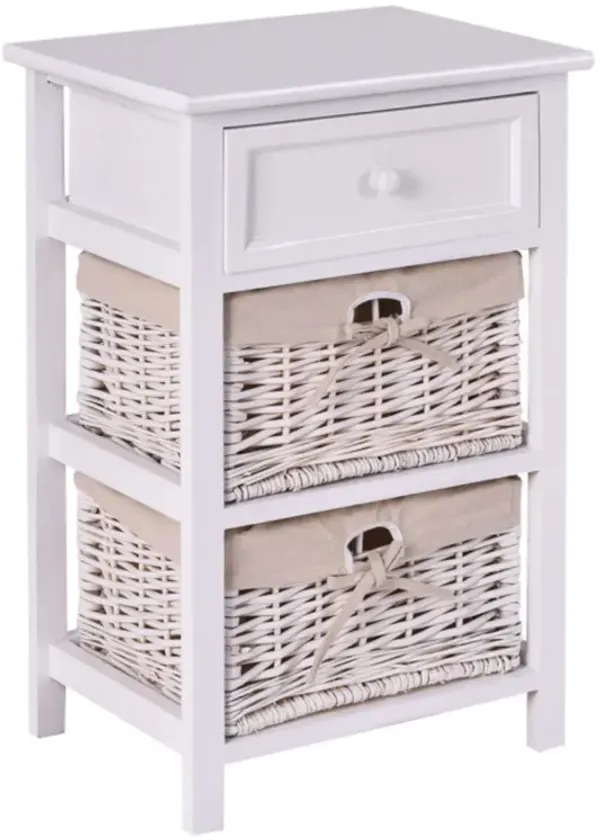 Hivago 3 Tiers Wooden Storage Nightstand with 2 Baskets and 1 Drawer - Black